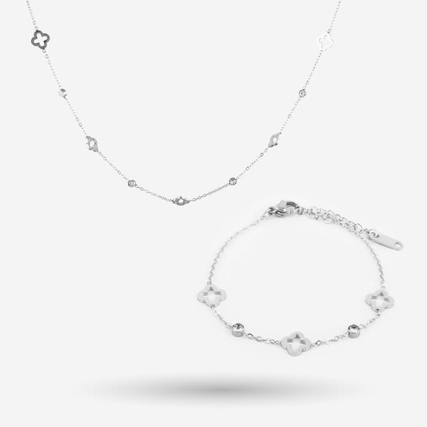 Coffret bijoux trèfle strass - bracelet & collier