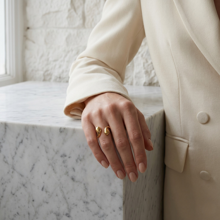 Bague ouverte goutte design irrégulier chic – APRIZO