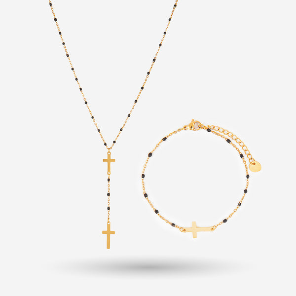 Coffret bijoux croix perles - bracelet & collier