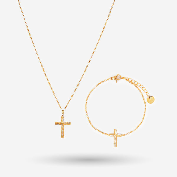 Coffret bijoux croix strass - bracelet & collier