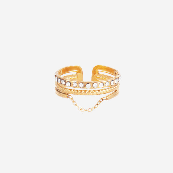 Bague multirangs chainette strass