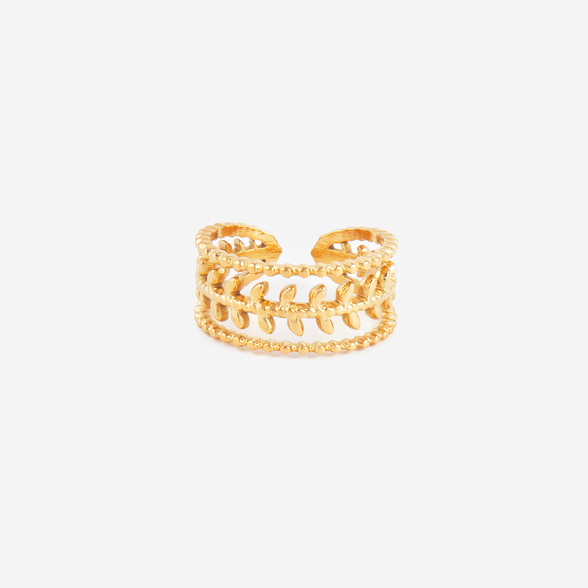 Bague Ajustable Feuille Verte Dorée - Acier Inoxydable - Neuf Avec étiquettes