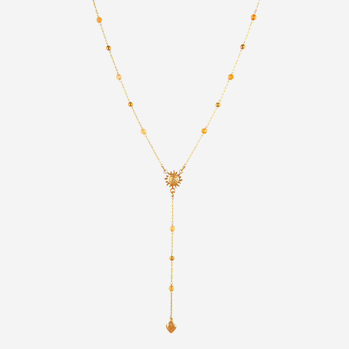 Collier en Y avec pendentifs Soleil et cœur et pierre