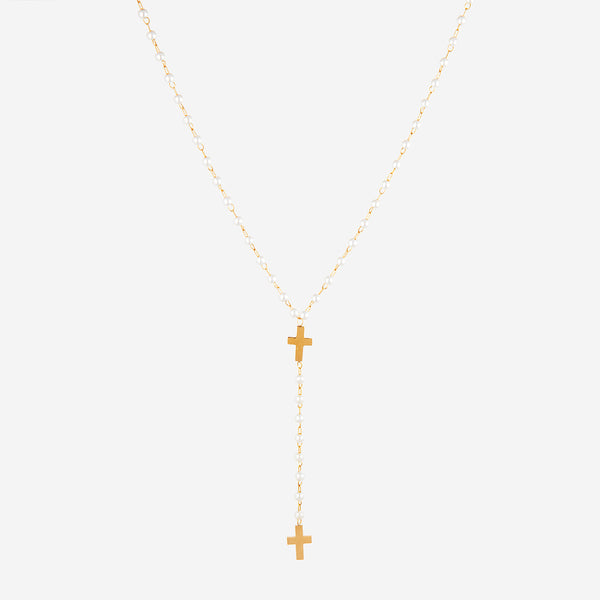 Collier en Y avec croix et perles