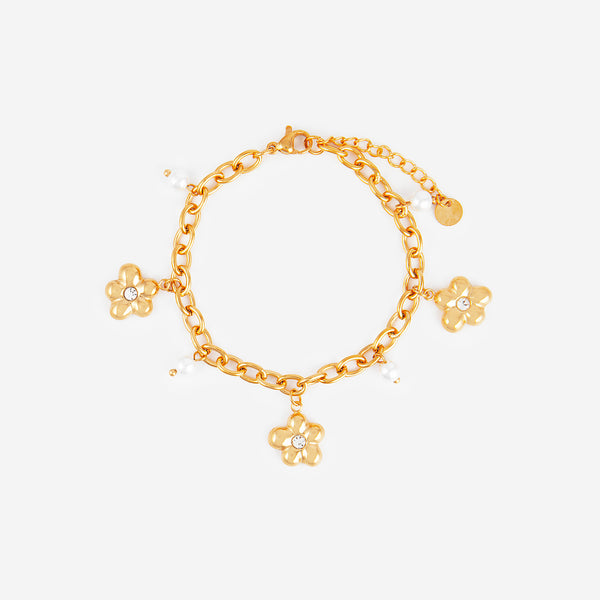 Bracelet breloque fleur perles