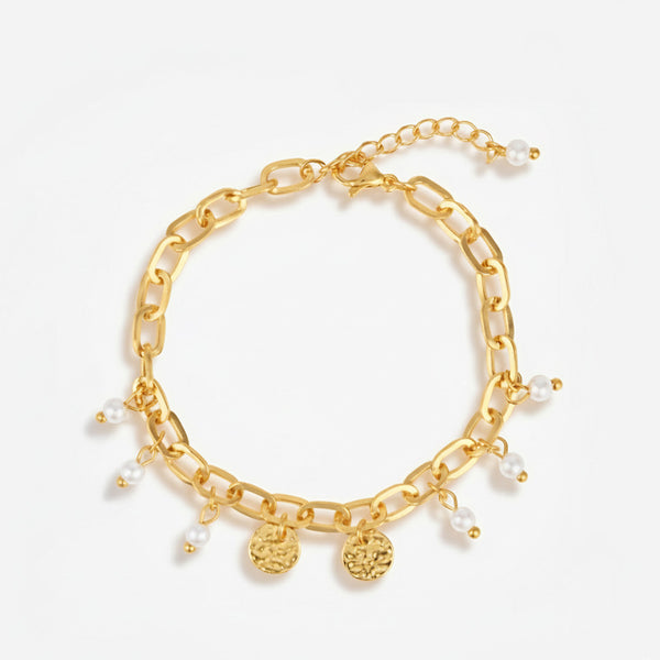 Bracelet Chaîne Vintage Avec Perles Et Médaillons Ronds