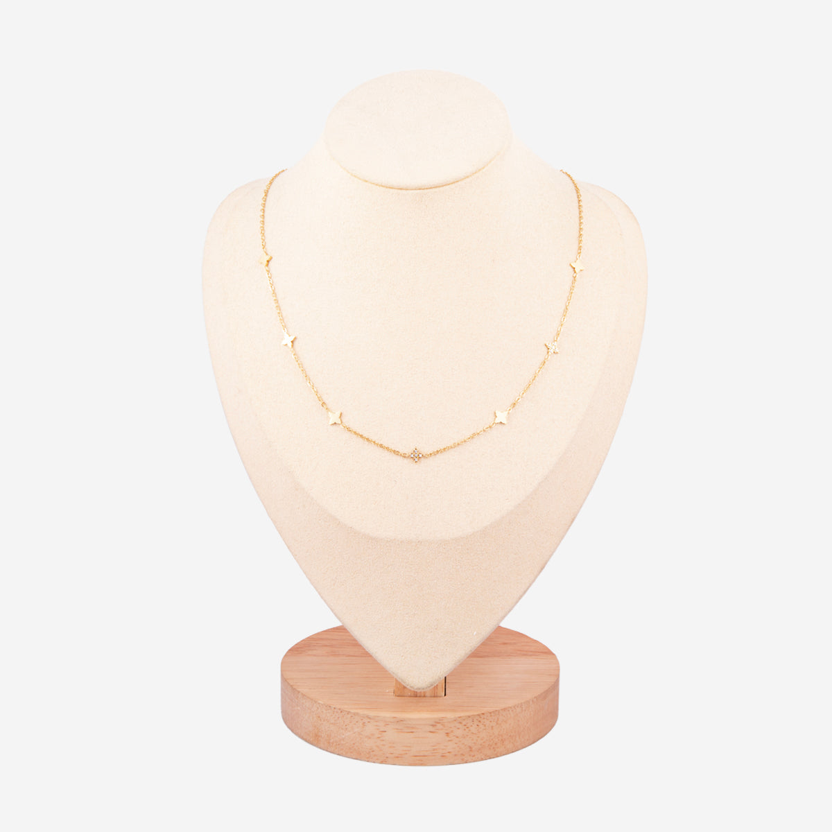 Collier Porte-bonheur Trèfle En Acier Inoxydable Doré Avec Zircon