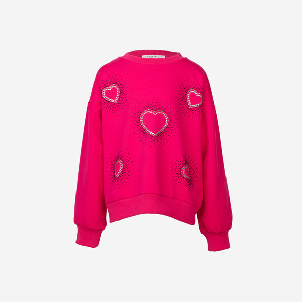Sweat Coeur Manches Longues Strass (Fille)
