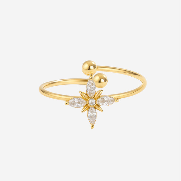 Bague Ouverte Croix Avec Cristaux Brillants