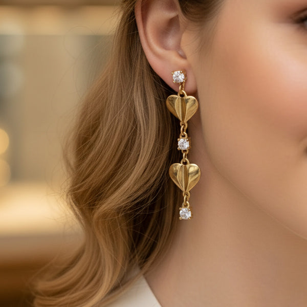 Boucles D’Oreilles Cœur À Franges Étincelantes