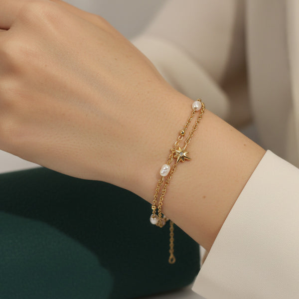 Bracelet Perlé Superposé Étoile Octogonale