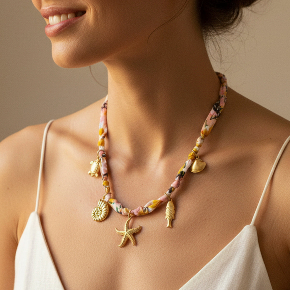 Collier Pendentif Coton Réglable Femme - Style Plage & Quotidien, Motifs Marins, Longueur Ajustable - 5